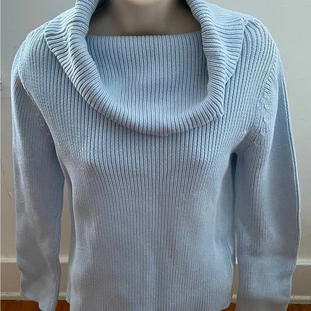 Mari Philippe baby blue 100% cotton cowl neck substantial heavy sweater, size S